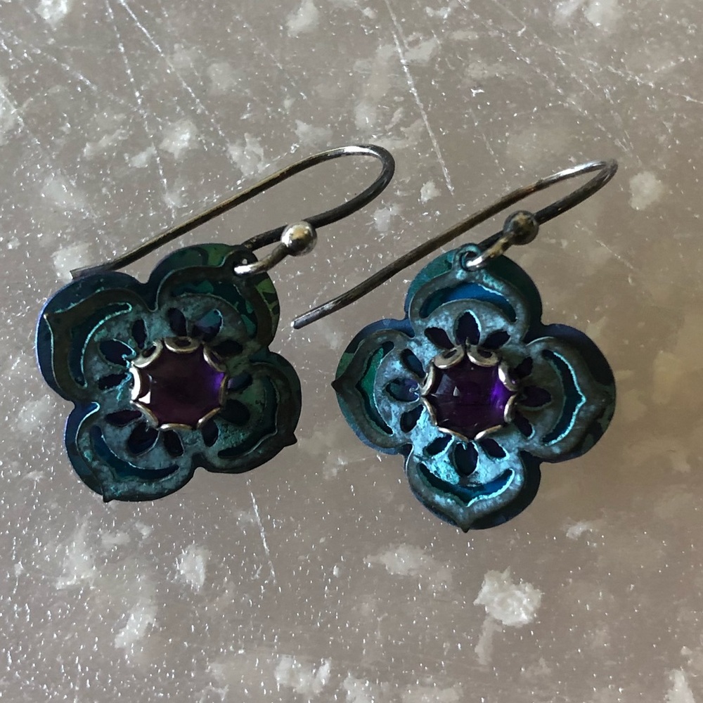 Blue & Purple Flower Dangle Earrings